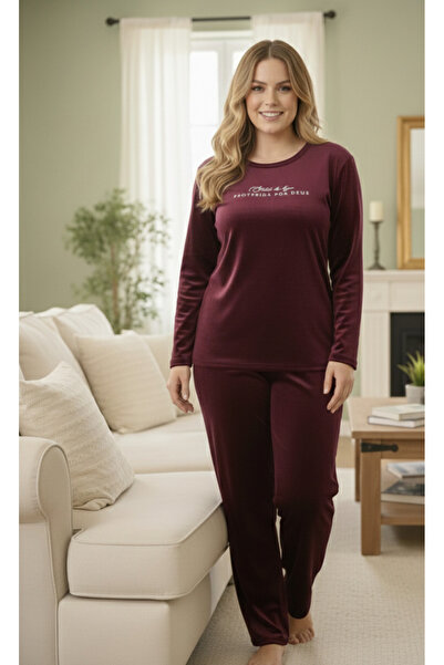 YusGos Women's Large Size French Velvet Round Neck Long Sleeve Printed Pajama...