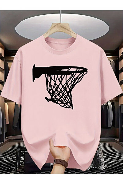 ALEYZA MODA قميص تيشرت أبيض كبير الحجم مطبوع عليه كرة السلة للنساء / الرجال م...