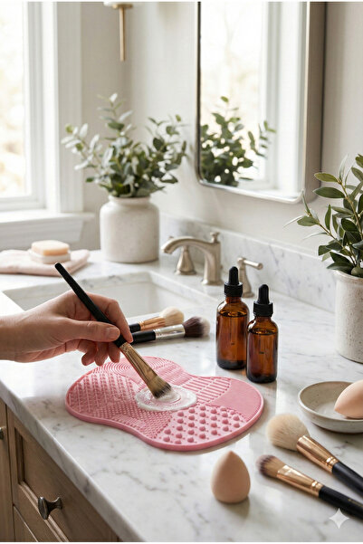 h homerest Pratik Pembe Silikon Makyaj Fırçası Temizleme Matı, Derinlemesine ...