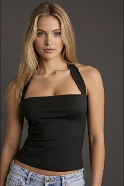 Be Best Women's Black Square Neck Crop Blouse Be376