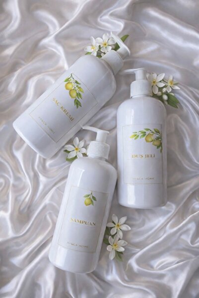 AY&ÇA HOME 3'lü Limon Natural Başlıklı Şampuan, Duş Jeli Ve Saç Kremi Etiketl...