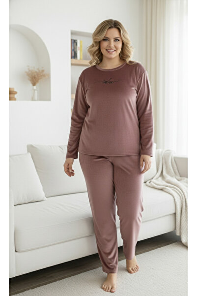 YusGos Women's Large Size French Velvet Round Neck Long Sleeve Printed Pajama...