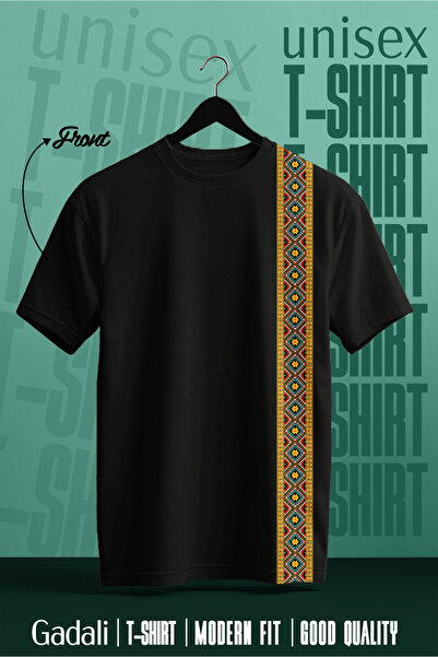 Gadali Unisex Anatolian Motif Front and Back Stripe Printed T-Shirt