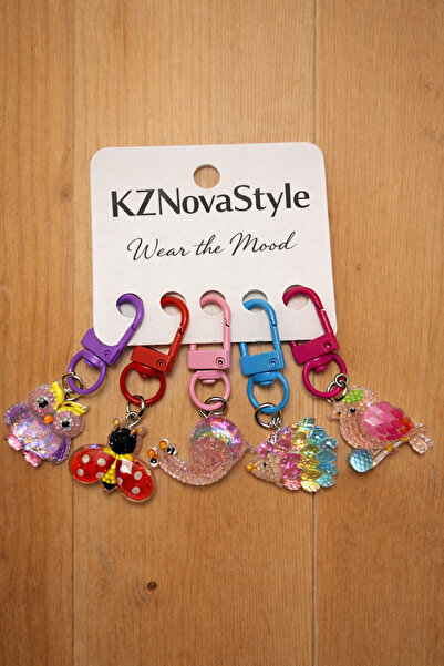 KZNovaStyle مجموعة سلاسل مفاتيح ملونة مكونة من 5 قطع - حقيبة كارابين وملحق سل...