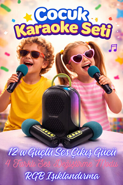 blueseed Çocuk Karaoke Seti 2 Mikrafonlu 4 Farklı Ses Efektli Bluetooth Hopar...