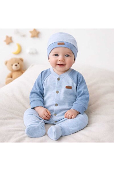 Leylek Newborn Baby Jumpsuit+Hat Set 100% Cotton