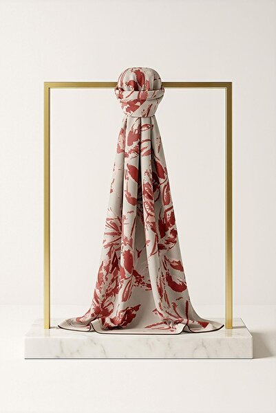 Çağrı İpek Floral Patterned Cotton Silk Shawl 13987-12
