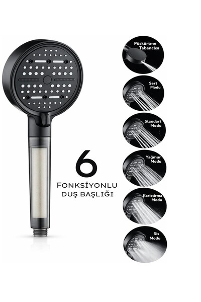 Maya 6 Fonksiyonlu Filtreli Duş Başlığı Su Tasarruflu | Basınç Artırıcı | Kir...