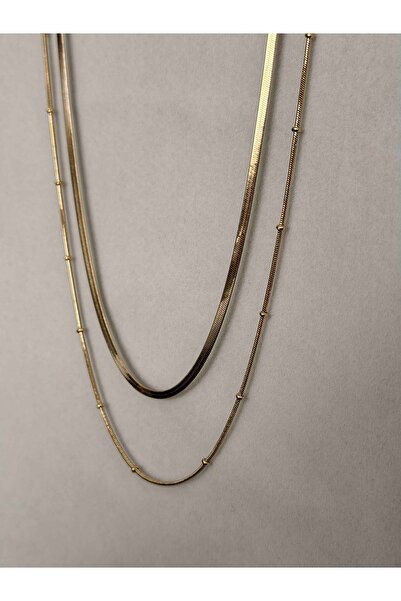 Font قلادة من الفولاذ بلون ذهبي لامع مكونة من قطعتين