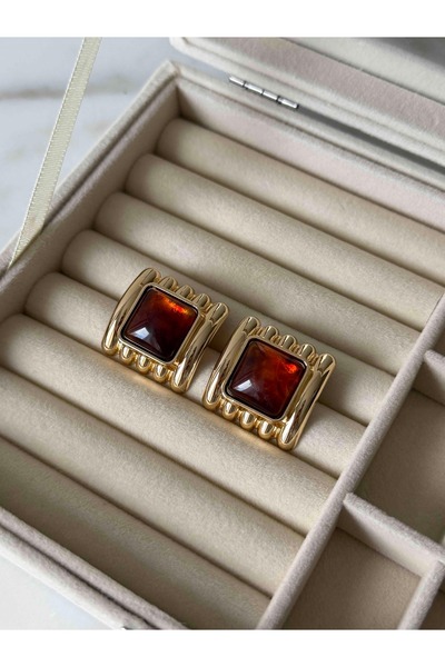 Font أقراط ذهبية من الحجر البني