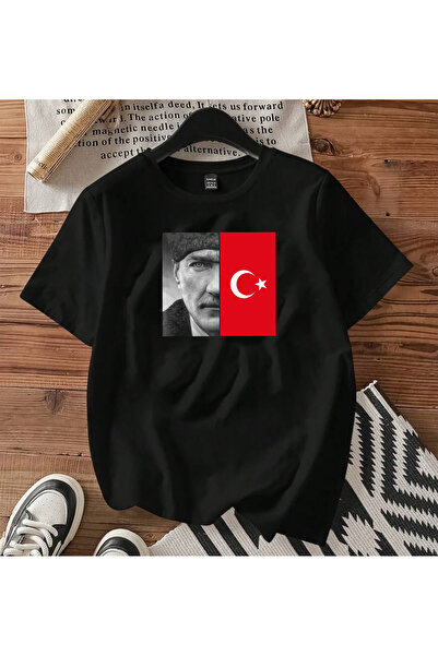 SUNFREE Ataturk and Flag Printed Unisex Cotton Short Sleeve T-Shirt