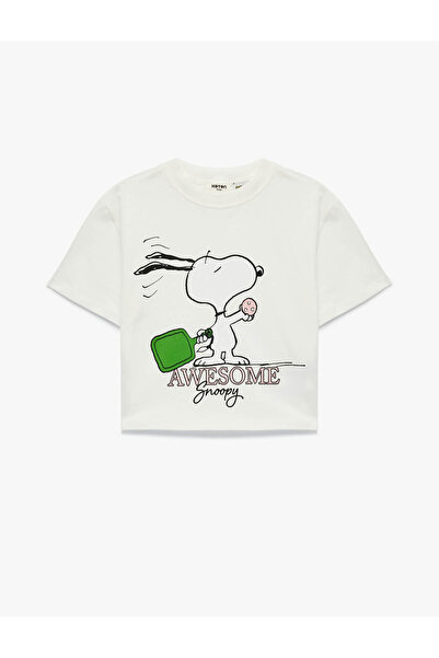 Koton Tricou crop cu mânecă scurtă din bumbac guler rotund Snoopy cu imprimeu