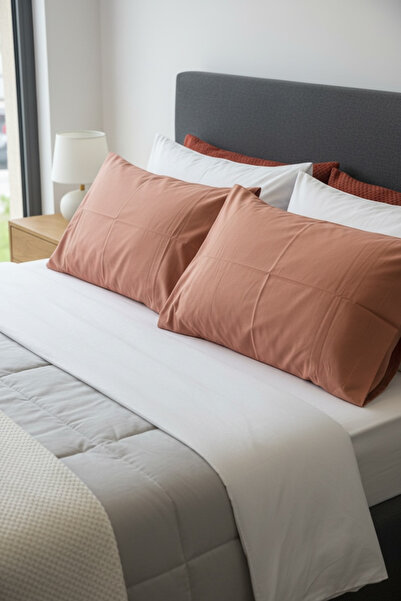 ŞENER HOME 100% Cotton Ranforce 2-Piece White Pillowcase with Cover 50X70 Cm.