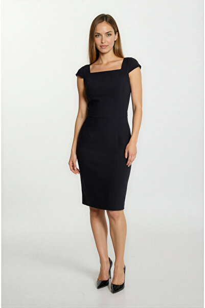 Spazio Orestino Kare Yaka Mendil Kol Elbise SİYAH