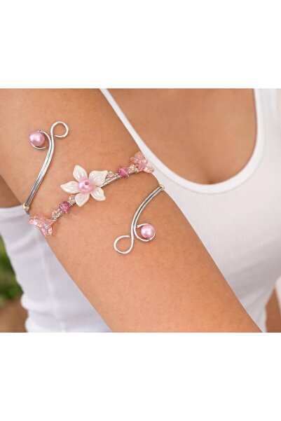 abeljewelry Vintage Kalp Boncuklu pembe Kelebekli Coquette Bileklik Armcuff A...