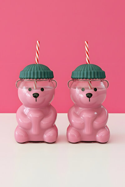 Volenta Shop 2-Piece Cute Teddy Bear Glass Cup Bear Cup