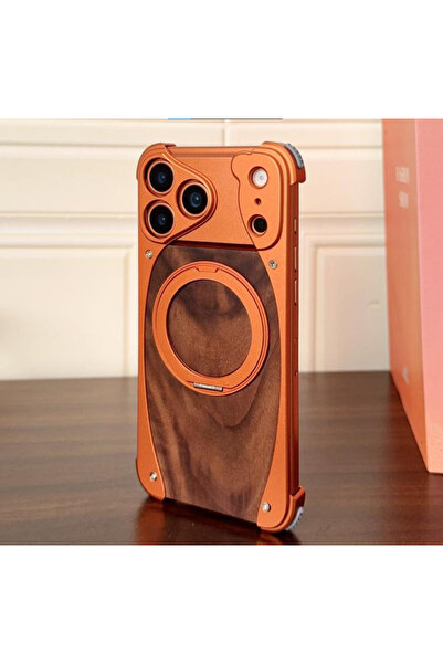 NJOYNY MagSafe Frameless Walnut Wood 360 Degree Rotating Phone Case for iPhon...