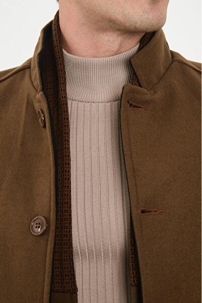 RUVEN TEKSTİL Palton cu guler înalt și guler tip șal, cu detalii brodate