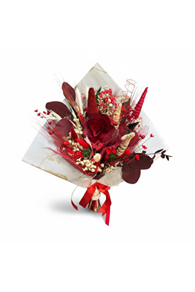 Eventissimi Bouquet of natural dried and stabilized flowers, white - red