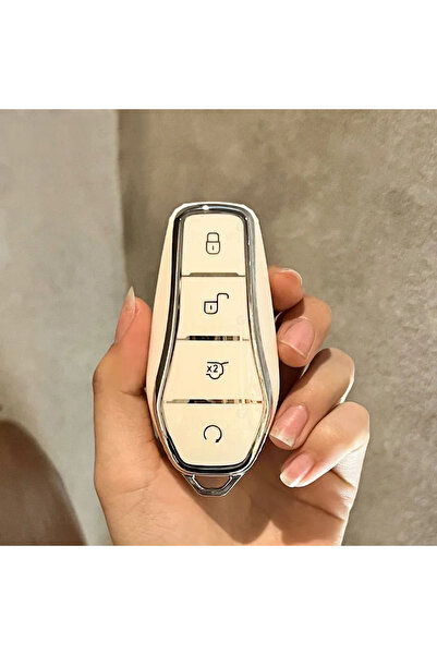 Alazpay Husă pentru chei din TPU cu margine argintie pentru BYD Atto 3, Seal ...