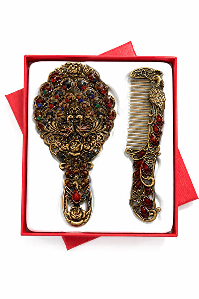 MD Moda Accessories Antik Tavus Kuşu Desenli Ayna ve Tarak Seti – Hediyelik