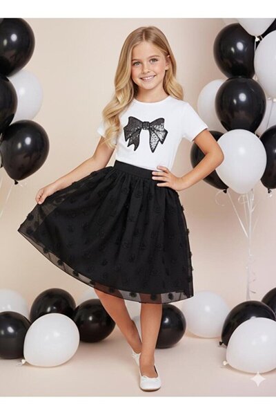 NOBLE STORE Κοριτσίστικο Σετ Φούστας και Μπλουζάκι με Κορδέλα και Λουλουδάτο ...