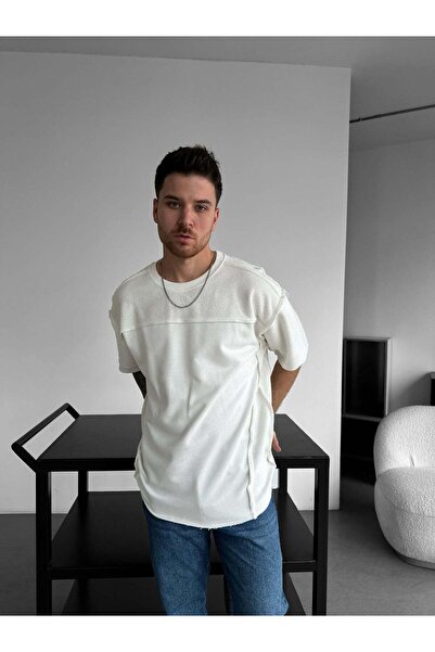 elkumoda Oversize Vintage Detailed Ripped Knitwear T-Shirt Vintage Washed Str...