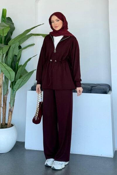 Şulemoda Giyim Ayla Half-Zip Suit Burgundy