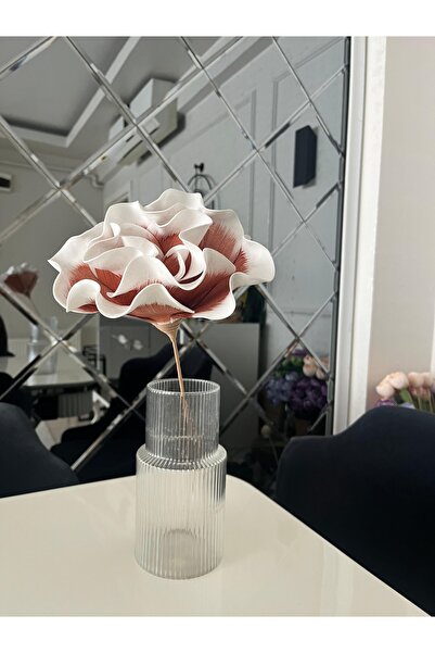 CrossWell Dekoratif Gold Şeritli Beyaz ve Tarçın Yapay Çiçek - Modern Masa Üs...