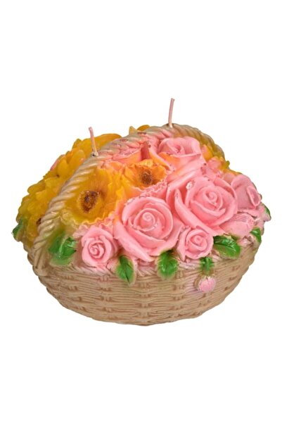 OEM Coș decorativ cu lumânări de Paște și flori ø14x9cm