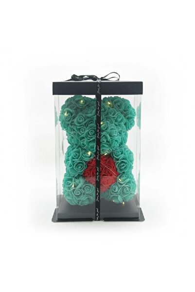 Ruyidecor Foam Rose Teddy Bear, 25 cm, Blue/Pink