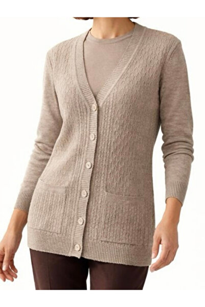 tiriTEK TRİKO Patterned Knitwear Mother's Cardigan / Mink