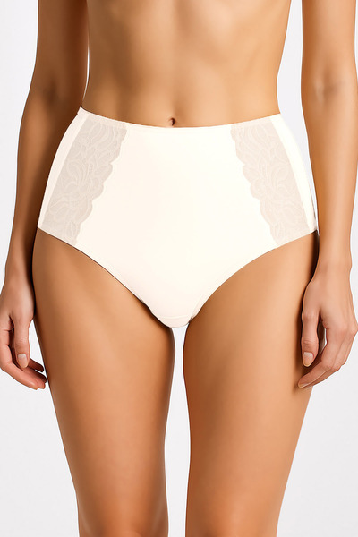 Kom Women's Modal/Cotton High Waist Lace Detailed Panties (Socks Are a Gift)