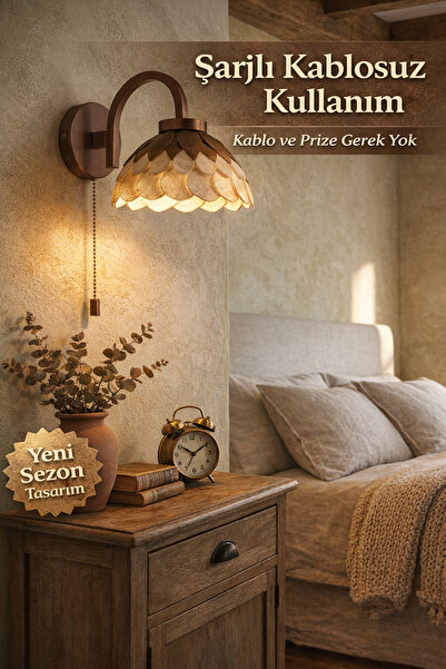 Limon 3D Desing Şarjlı Kablosuz Rustik Duvar Apliği Type-C Zincir Anahtarlı B...