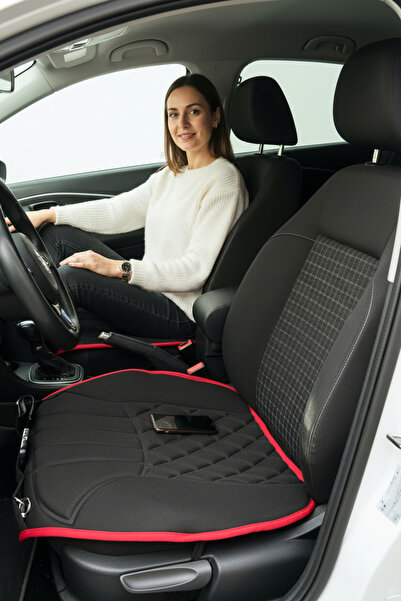 Siyah Kırmızı Cepli Terletmez Ortopedik Oto Koltuk Minderi - 1 Adet -Tekli Oto Koltuk Minderi