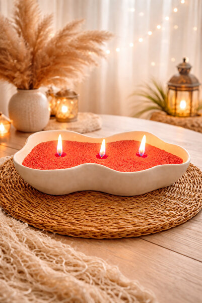 YİĞİTER Dekoratif Çok Fitilli Toz Mum | El Yapımı Taş Tozu Kase