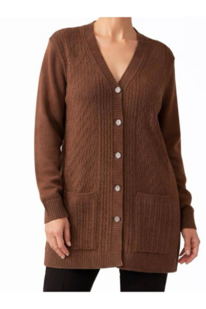 tiriTEK TRİKO Patterned Knitwear Mother's Cardigan / Brown