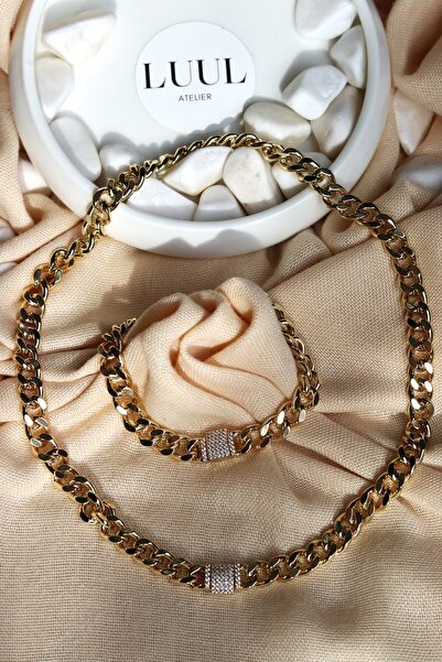 LUUL ATELIER XUPING Klasik 14K Gold Zirkon Taş Çelik Gurmet Set