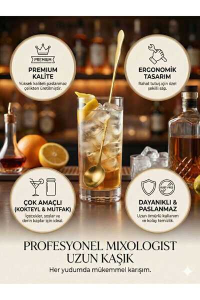 LOVYCO Profesyonel Kokteyl ve Latte Kaşığı 30 cm - Barista Tipi Uzun Bar Kaşığı