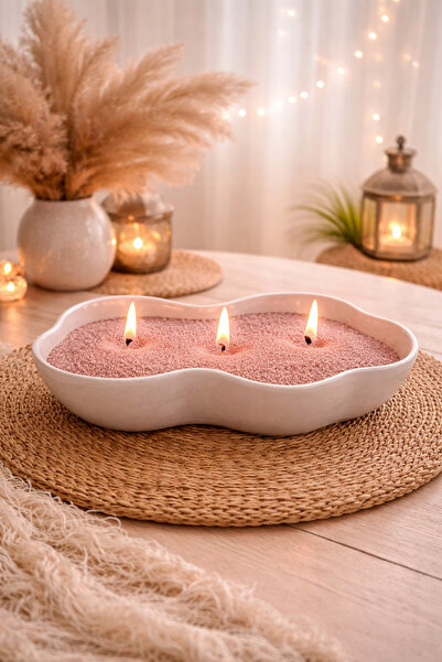 YİĞİTER Dekoratif Çok Fitilli Toz Mum | El Yapımı Taş Tozu Kase