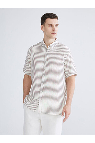 LC Waikiki Regular Fit Short Sleeve Striped Muslin Men's Shirt