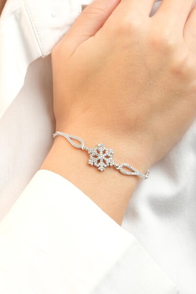 Kiriş Gümüş 925 Ayar Gümüş Kar Tanesi Kadın Gümüş Bileklik