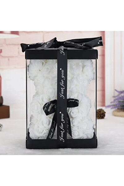 Ruyidecor Foam Rose Teddy Bear, 25 cm, White