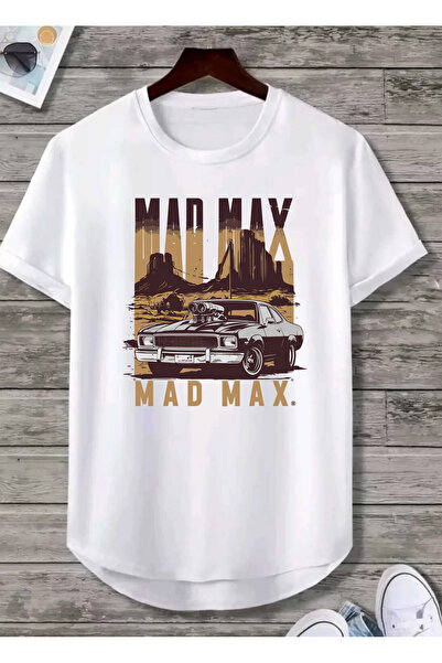 SUNFREE Vintage Printed Oval Hem Crew Neck Cotton Tshirt