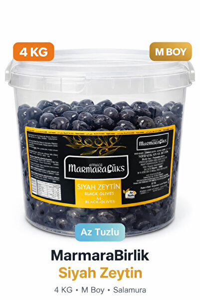 MarmaraBirlik Siyah Zeytin Salamura Az Tuzlu Kahvaltılık Siyah Zeytin M Boy 4...