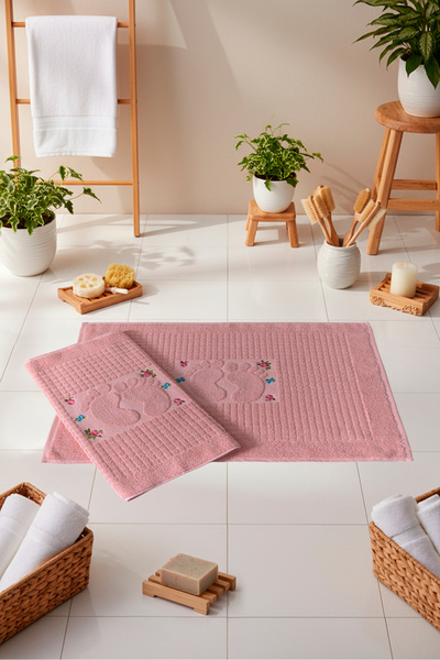 VELANORA HOME Set of 2 Embroidered 100% Cotton Bath Foot Towels 50X80 cm Soft...