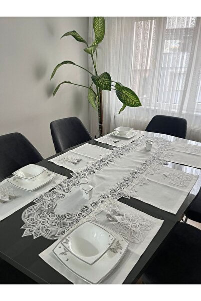 BRL ÇEYİZ HOME Linen Textured Luxury French Lace American Set/12 People-13 Pi...