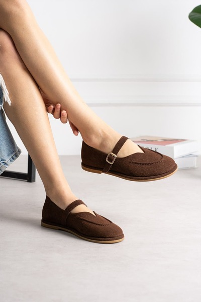 diclepolat Women's Brown Suede Buckle Mary Jane Loafer Shoes Günlük Ruız