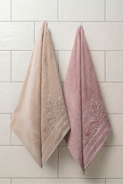 VELANORA HOME 2 Pieces 100X150 cm 100% Cotton Bath Towel Set with Sycamore Le...