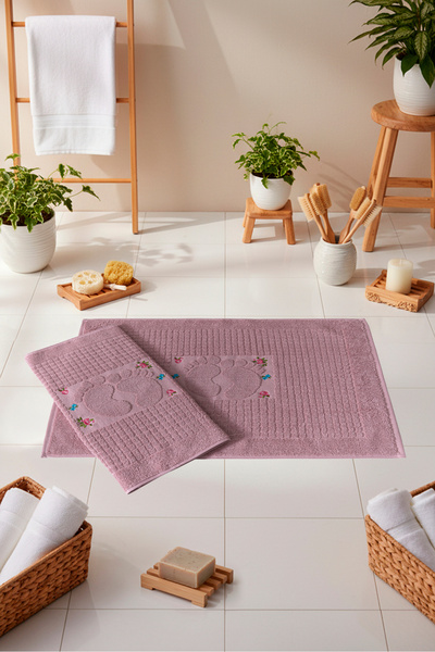 VELANORA HOME Set of 2 Embroidered 100% Cotton Bath Foot Towels 50X80 cm Soft...